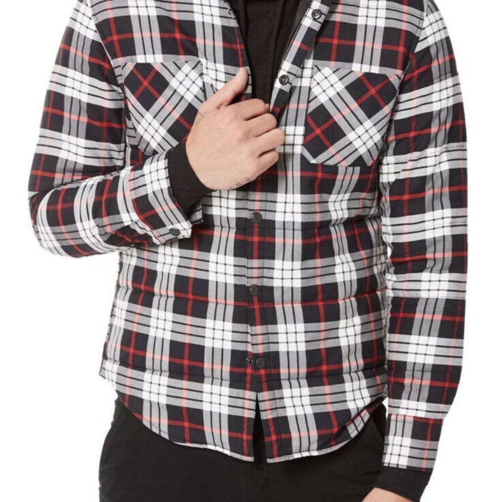 Good Man Men’s Black‎ Plaid Padded Shirt Jacket Siz